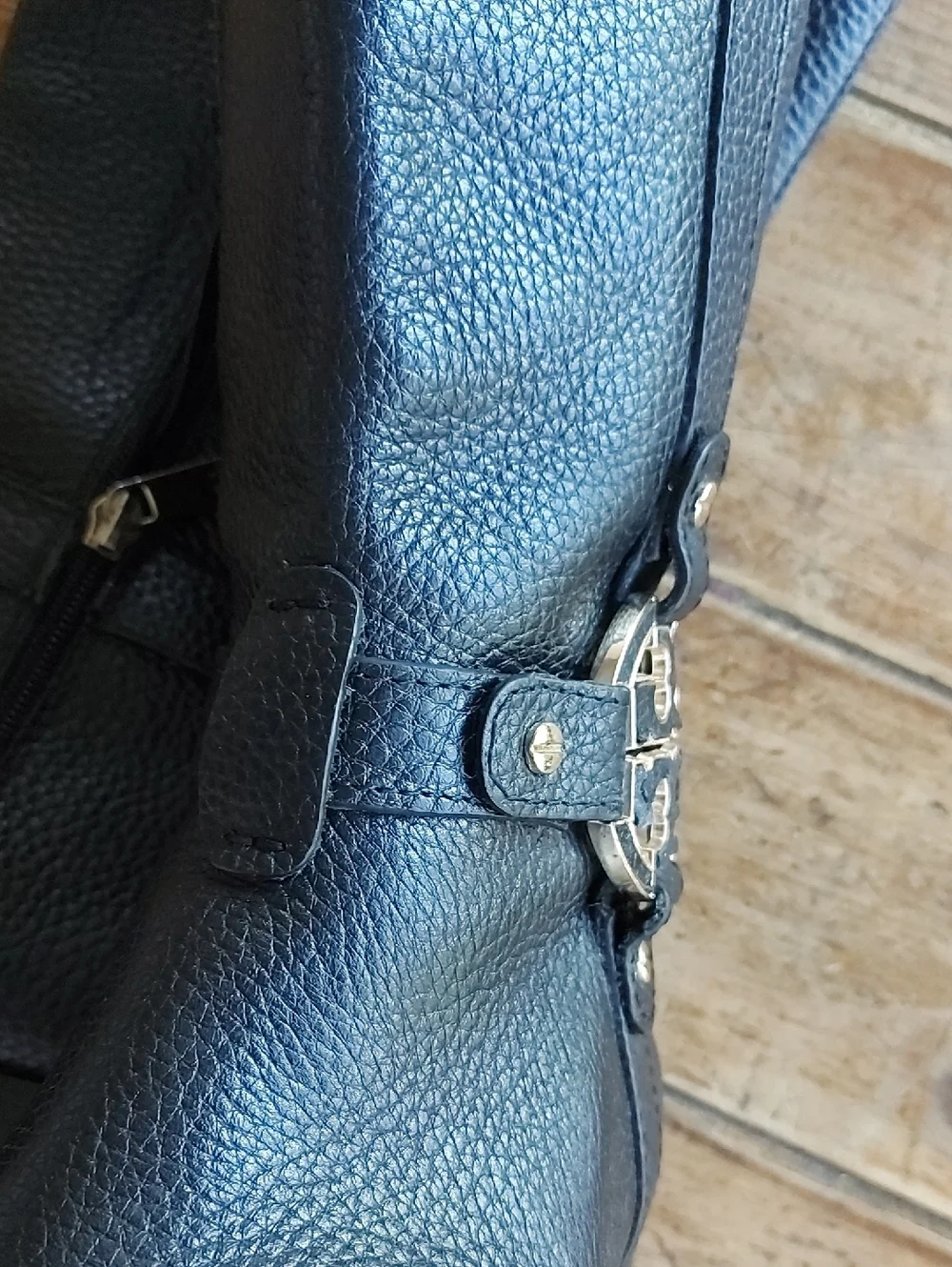 Tory Burch Black Pebbled Leather Glove with Gold Logo Accent